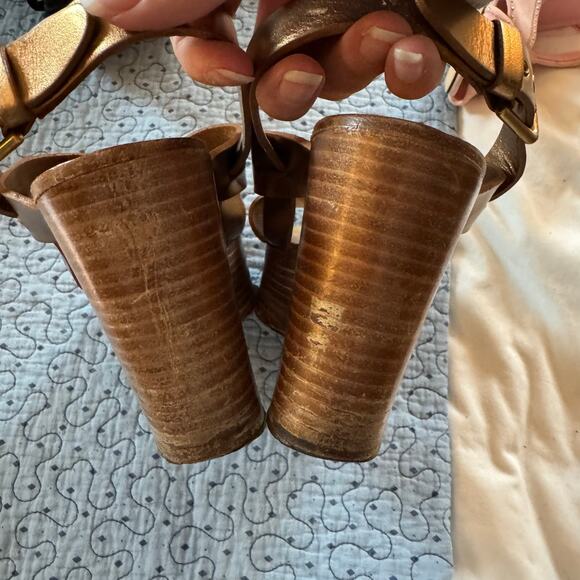 YVES STAINT LAURENT Gold Wedge Heel Size 37 spring summer open toe - Picture 7 of 8